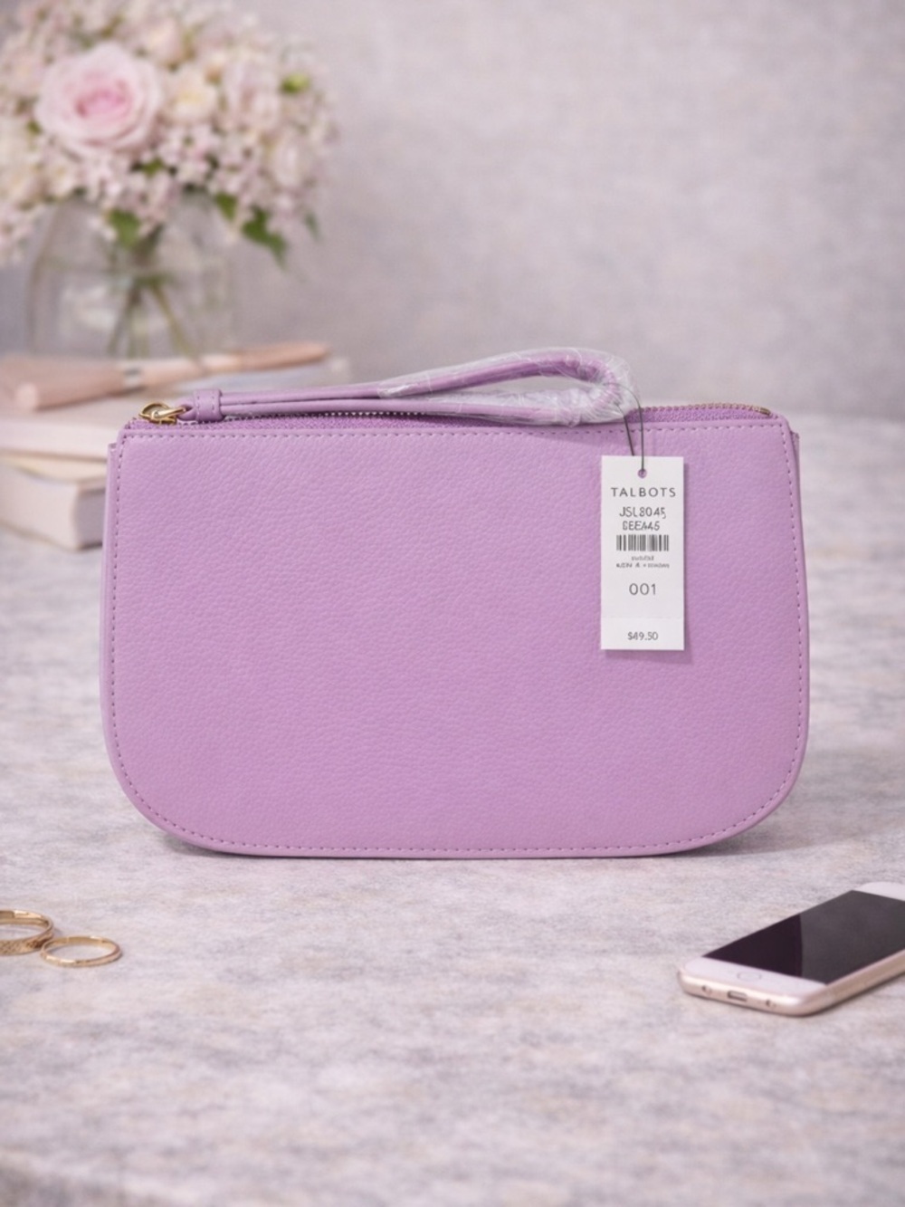 Talbots Purple Leather Clutch Wristlet Wallet Cellphone NWT